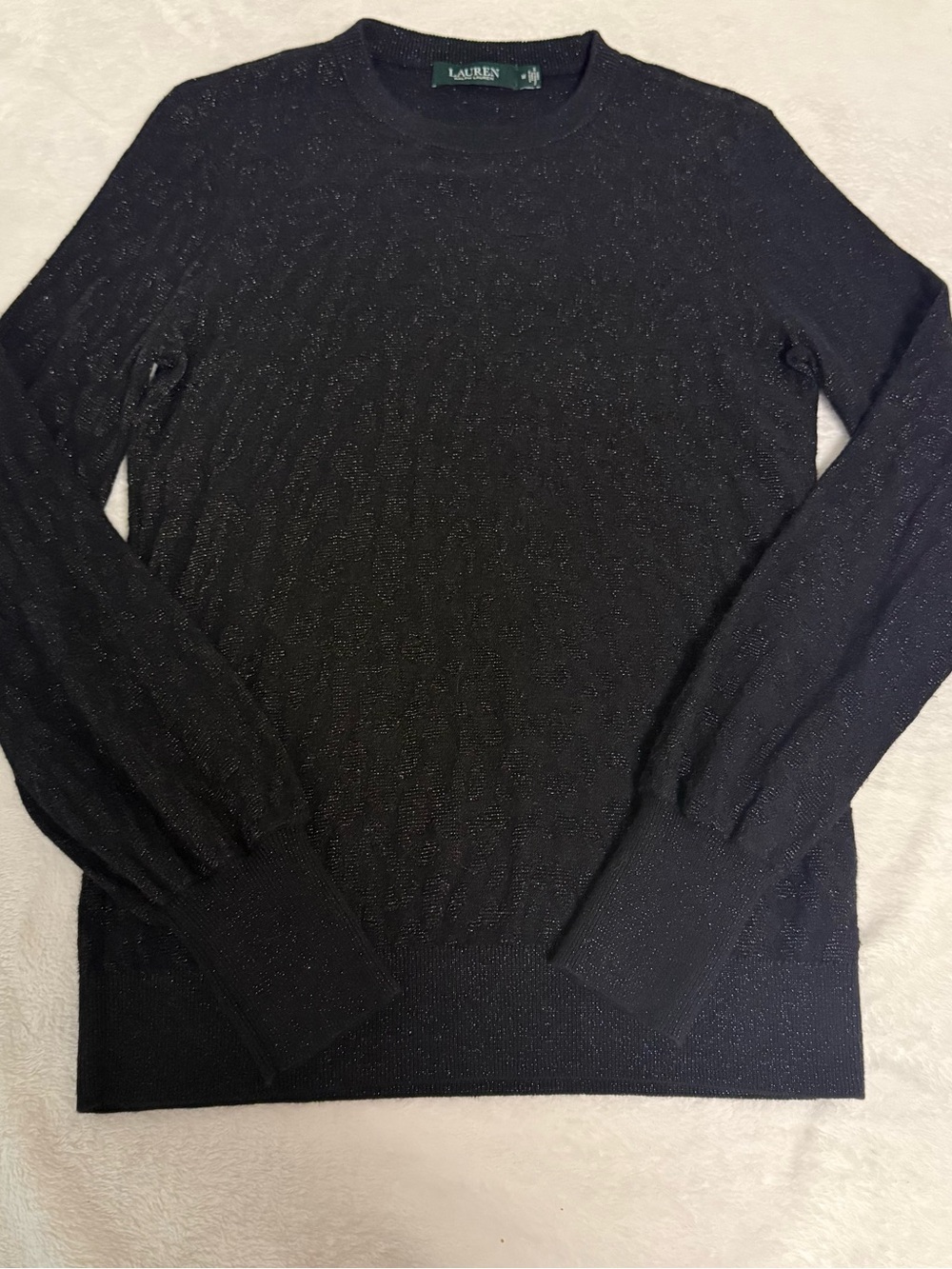 Lauren Ralph Lauren Womens M Black Metallic Sparkle Cable Knit Sweater Pullover